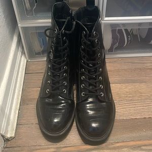 Black leather combat boots